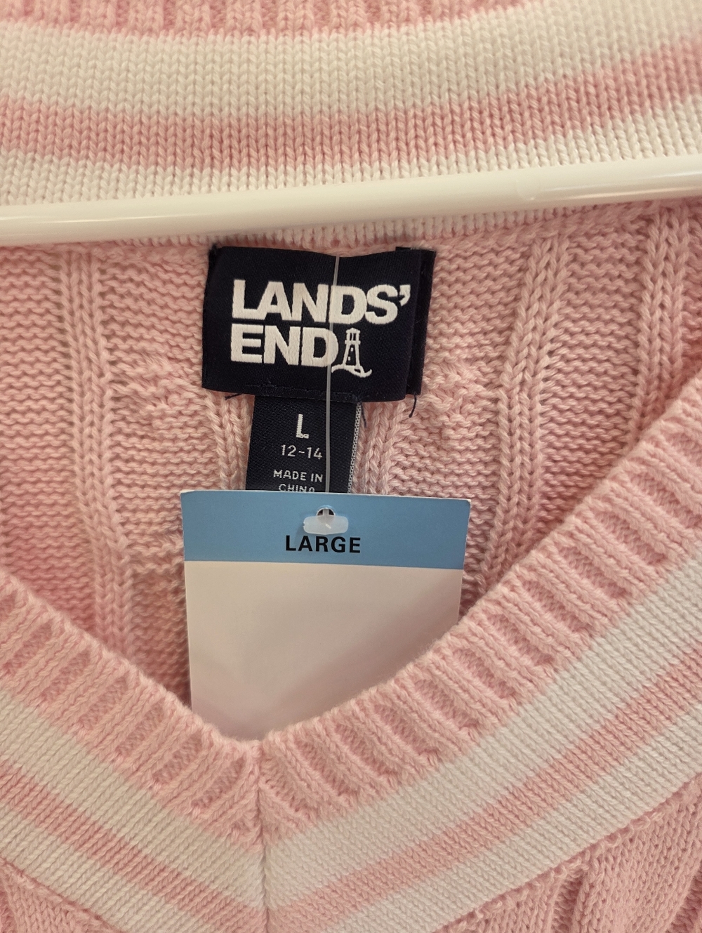 Land's End V-neck Cable Crop Sweater Women's Size L - Picture 2 of 5
